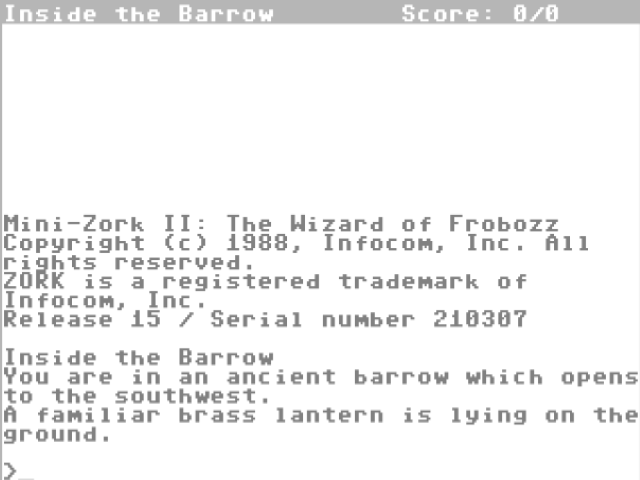 Zork II the Wizard of Frobozz title screen for Commodore 64